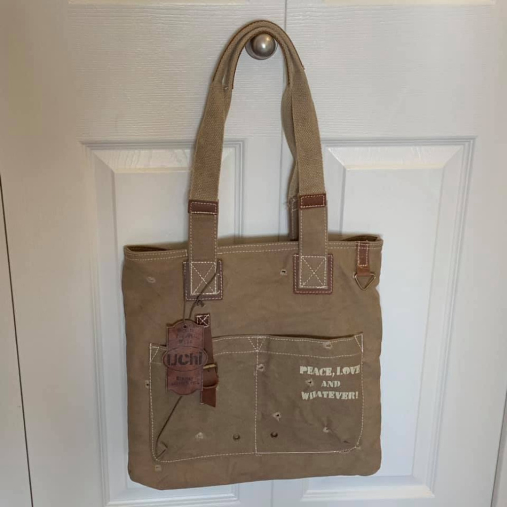 Uchi Atticus Canvas Bag Peace Love And Whatever